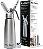 Whipped Cream Dispenser Stainless Steel - Professional Whipped Cream Maker - Gourmet Cream Whipper - Large 500ml / 1 Pint Capacity Canister - Includes 3 Culinary Decorating Nozzles